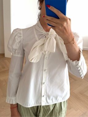 KHAITE White Blouse with Puffy Shoulders